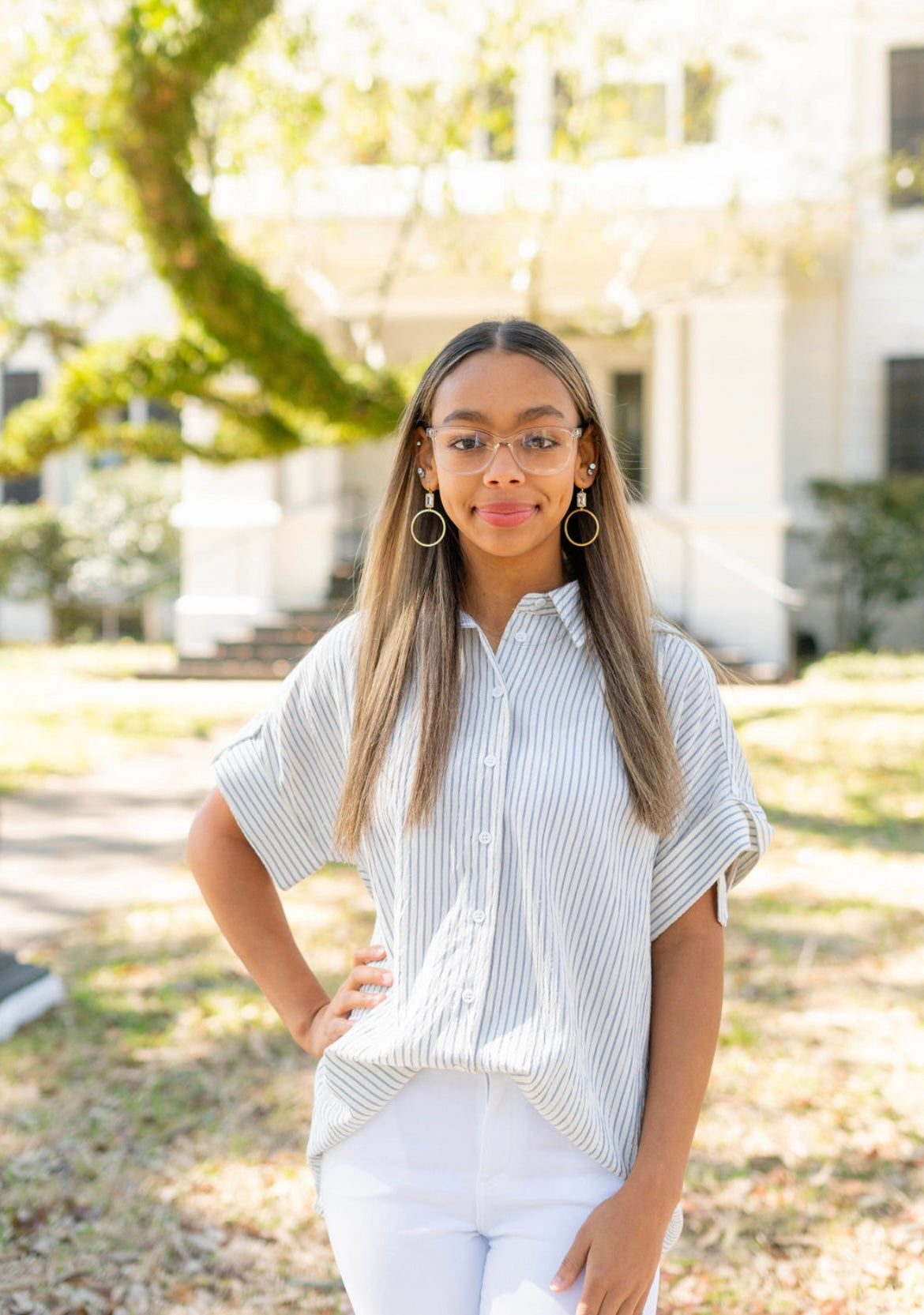 Striped Button Top