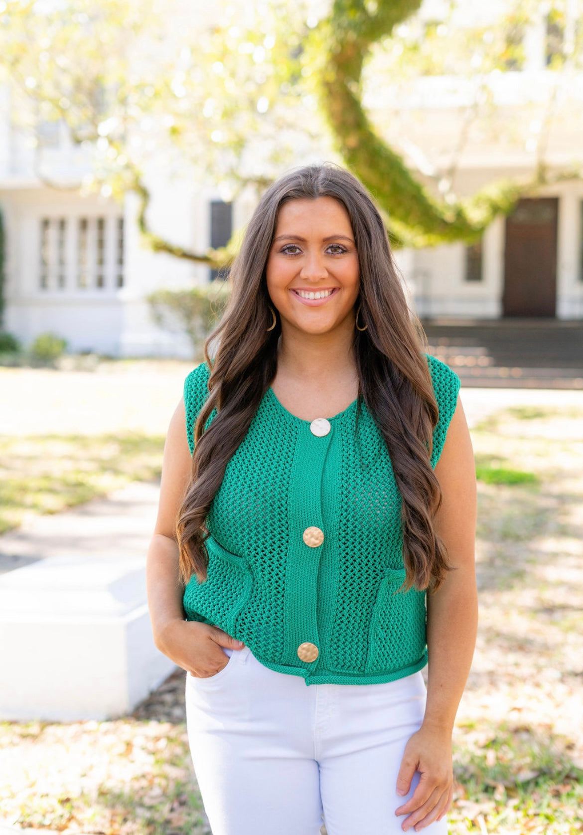 Kelly Green Button Top