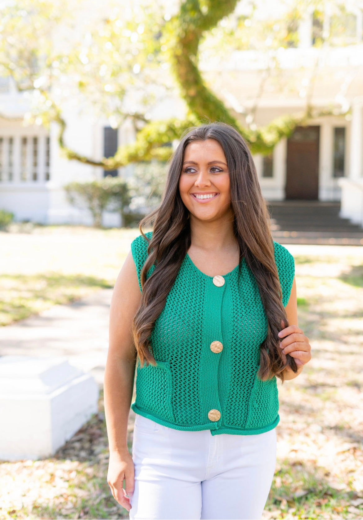 Kelly Green Button Top