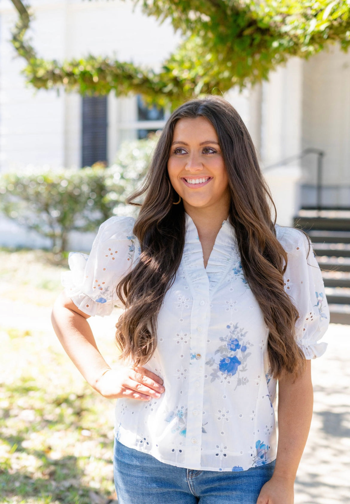 Eyelet Floral Tops