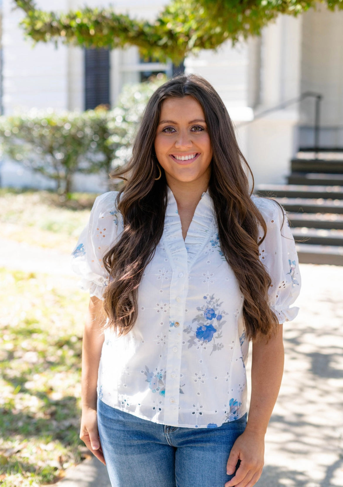 Eyelet Floral Tops