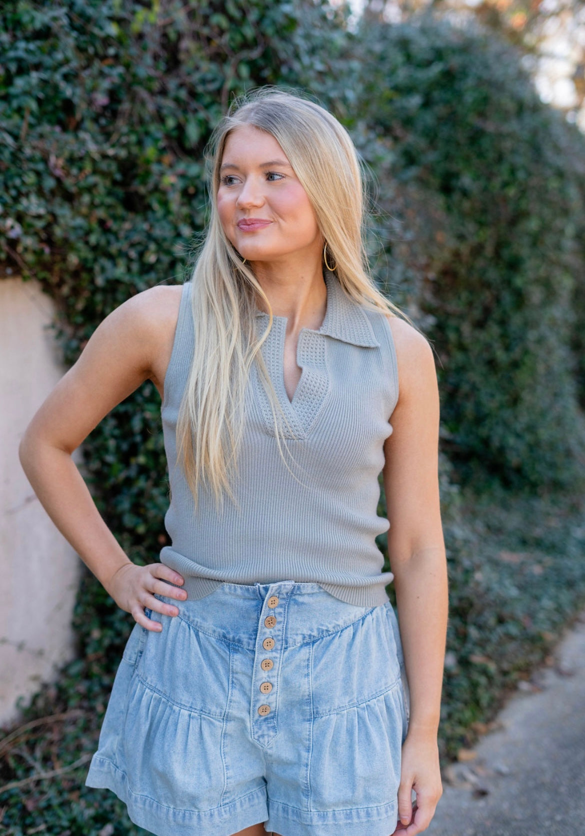 Collared Ribbed Sweater Tank