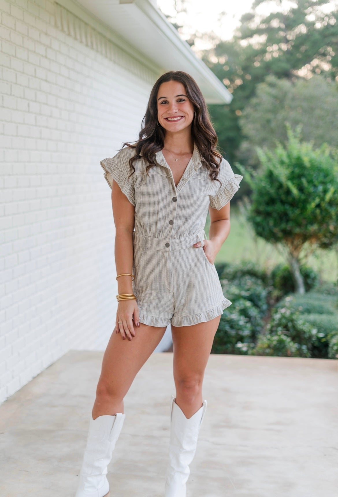 Ivory Gingham Romper