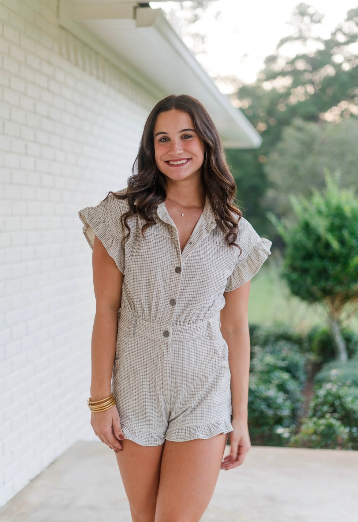 Ivory Gingham Romper
