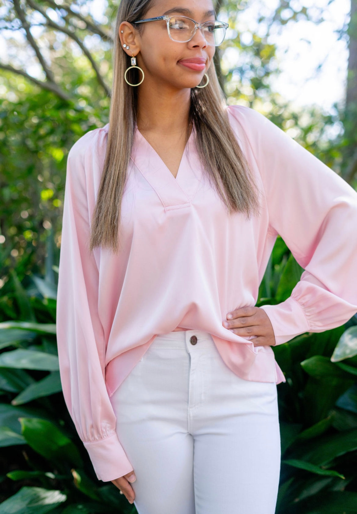 Pink Satin V-Neck